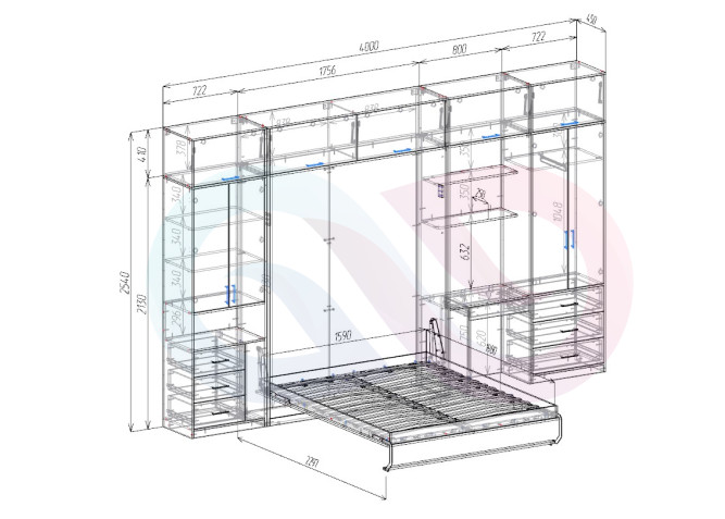 Шкаф-кровать трансформер с диваном Миролла